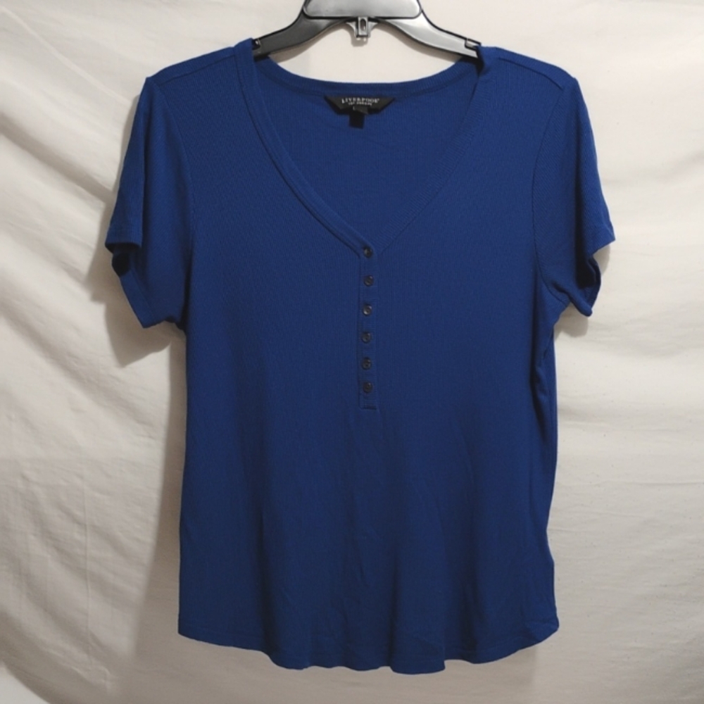 (C-31) SALE! Liverpool Los Angeles Ribbed Catalina Blue 💙 Blouse Sz.S Like New